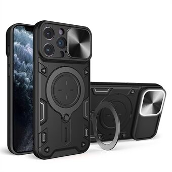 Voor iPhone 11 Pro Max Slide Camera Deksel Drop-proof Cover Draaibare Kickstand PC + TPU Phone Case