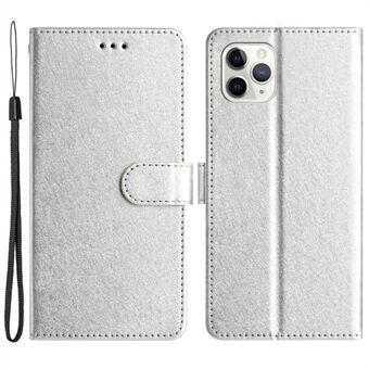 Flip Case voor iPhone 11 Pro Max Silk Texture PU lederen portemonnee telefoon opvouwbare Stand cover met polsband
