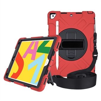 Rotating Kickstand PC + Silicone Tablet Case  for iPad 10.2 (2020)/(2019), Hand Strap Tablet Cover with Shoulder Strap