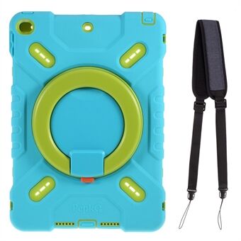 PEPKOO Shock-proof Silicone Plastic Kid Dual Protective Kickstand Case with Shoulder Strap for iPad 10.2 (2021)/(2020)/(2019)/Air 10.5 inch (2019)