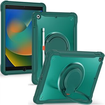 Voor iPad 10.2 (2019) / (2020) / (2021) PC+TPU Tablet Case Handgreep Draaibare Standaard Cover - Midnight Green