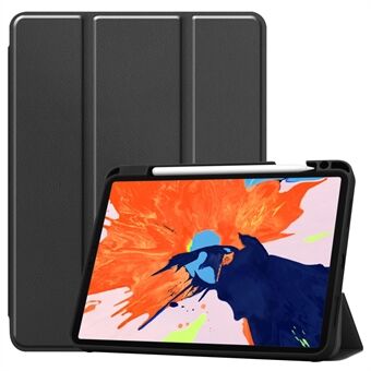 Zakelijke drievoudige Stand PU-leer Zachte TPU-achterkant Auto Wake / Sleep Cover met potloodhouder voor iPad Pro 12.9 "(2020) / (2018) - zwart