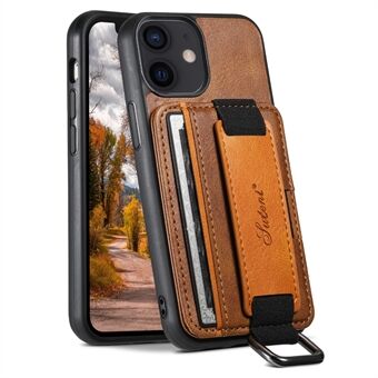 SUTENI H13 Voor iPhone 12 mini 5.4 inch Kaarthouder Case met Draagriem Kickstand Leather Coated PC + TPU Telefoon Cover