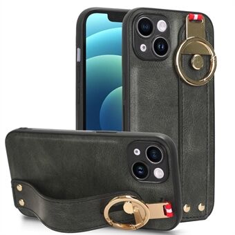 Telefoon Shell voor iPhone 12 mini 5.4 inch Polsband Kickstand Case Lederen Coating PC + TPU Cover met Nekband