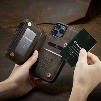 CASEME C20-serie kaartsleuven met rits Portemonnee lederen telefoonhoes voor iPhone 12 Max 6,1 inch