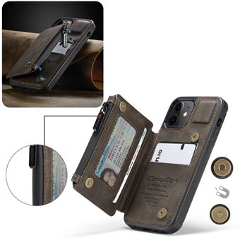CASEME C20-serie RFID-blokkerende kaartsleufhouder Magnetische ritssluiting PU lederen portemonnee standaard beschermhoes voor iPhone 12 / 12 Pro 6,1 inch