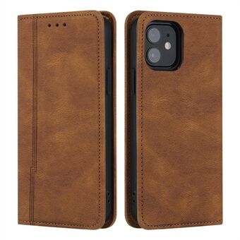 Skin-touch Magnetic Auto-absorbed Lines Wallet lederen hoes voor iPhone 12/12 Pro
