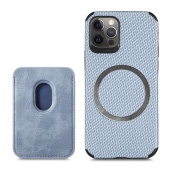 Afneembare 2-in-1 Ontwerp Magnetische Absorptie Kaarthouder Koolstofvezel Textuur Leer Gecoate Telefoon Hybride Case Cover voor iPhone 12 6.1 inch/12 Pro 6.1 inch