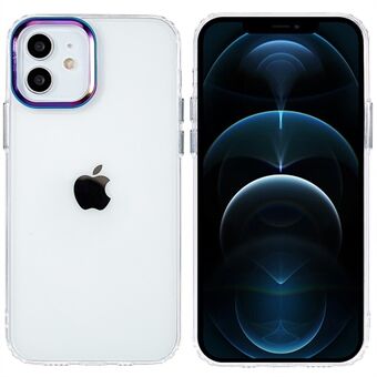 Voor iPhone 12/12 Pro 6.1 inch kleurrijke lens frame glanzend oppervlak cover metalen knoppen licht dunne TPU + PC Hybrid telefoon cover: