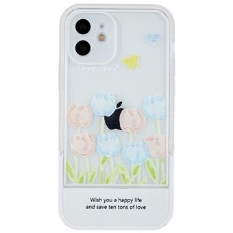 Voor iPhone 12 6.1 inch Tulpen Bloemen Patroon Afdrukken Soft TPU Case Camera Bescherming Anti- Scratch Kickstand Cover: