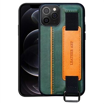 Voor iPhone 12/12 Pro 6.1 inch Kaartsleuf PU Leer Gecoat TPU Case Contrast Kleur Handriem Kickstand Telefoon Cover: