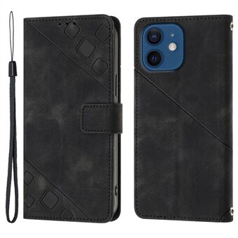 PT005 YB Imprinting Series-6 voor iPhone 12 / 12 Pro 6.1 inch Skin Touch Beschermende Shell Leather Stand Wallet Case