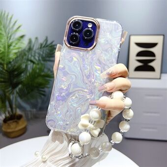 Voor iPhone 12 / 12 Pro 6.1 inch Shell Patroon Case TPU + PC IMD Telefoon Cover met Pearl Hand Chain