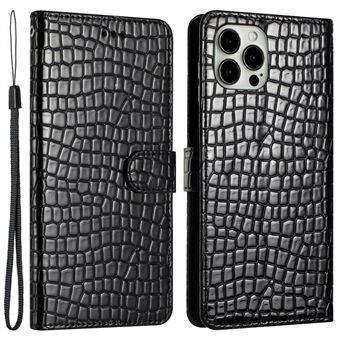Voor iPhone 12/12 Pro 6.1 inch Krokodil Textuur Drop Proof Leather Cover Stand Telefoon Portemonnee Case met Handriem