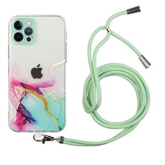 Goed beschermd marmerpatroon Flexibel TPU-hoesje met touwtje voor iPhone 12 Pro
