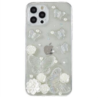 Schokbestendige epoxy TPU-hoes voor iPhone 12 Pro 6,1-inch beschermende telefoonhoes Nauwkeurige uitsparing Scratch -telefoonhoes met kunstmatige parelsdecoratie
