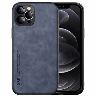 X & E Voor iPhone 12 Pro 6.1 inch Skin-touch Auto Mount Metalen Plaat Telefoon Case PU Leer Gecoat Soft TPU Back Cover