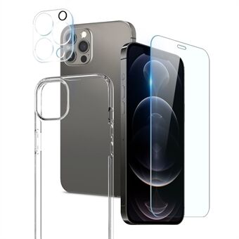 NORTHJO Voor iPhone 12 Pro 6.1 inch Gehard Glas Screen Protector Back Camera Lens Cover Soft TPU Phone Case: