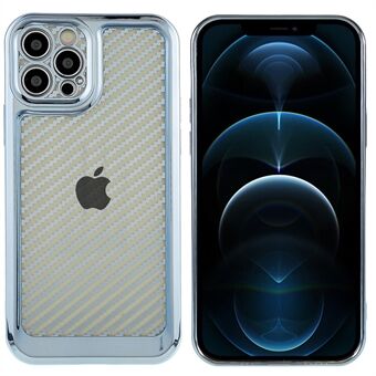 Voor iPhone 12 Pro 6.1 inch Soft TPU Galvaniseren Precieze Uitsparing Achterkant Koolstofvezel Textuur Mobiele Telefoon Case: