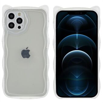 Voor iPhone 12 Pro 6.1 inch Kat Oor Ontwerp Anti-val Matte Doorschijnende Golfvormige Edge Achterkant Soft TPU Telefoon Case