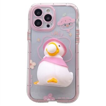 Voor iPhone 12 Pro 6.1 inch Noctilucent Luminous Soft TPU Case 3D Squishy Duck Decor Anti- Scratch Telefoon Cover