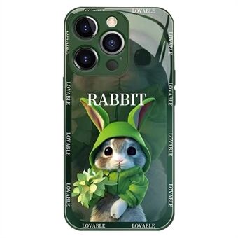 Telefoon achterkant voor iPhone 12 Pro 6,1 inch schattig cartoon konijn gehard glas + TPU beschermhoes