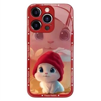 Voor iPhone 12 Pro 6,1 inch beschermend telefoonhoesje konijn en bladeren patroon gehard glas + TPU telefoon achterkant