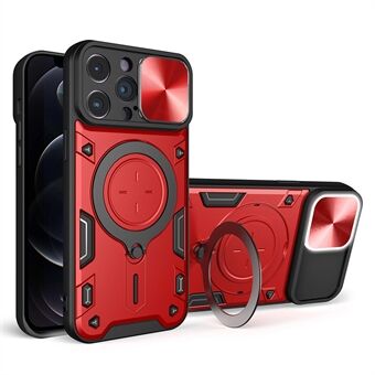 Voor iPhone 12 Pro 6.1 inch Slide Camera Deksel Anti- Scratch Cover Draaibare Kickstand PC + TPU Telefoon Case