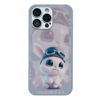 Telefoonhoes voor iPhone 12 Pro Rabbit Pilot Pattern Printing Gehard glas + TPU anti-valhoes met lensfilm