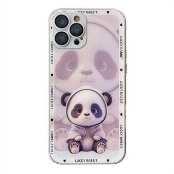 Voor iPhone 12 Pro Shadow Panda patroon gehard glas achterkant TPU frame bescherming telefoonhoes met lensfilm