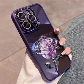 TPU Cover voor iPhone 12 Pro 6.1 inch, Rose Flower Pattern Glitter Camera Ring Phone Case met Lens Film