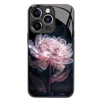Voor iPhone 12 Pro Gehard Glas Achterkant Epiphyllum Patroon TPU Bumper Schokbestendig Telefoonhoesje
