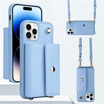 Voor iPhone 12 Pro 6.1 inch Leer + TPU Anti-drop Case Magnetische Knop Kaart Tas Telefoon Cover met Schouderriem