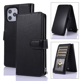 Leren Wallet Stand Cover Case met ritsvak voor iPhone 12 Pro Max