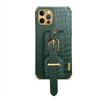 6D gegalvaniseerde krokodiltextuur polsband PU-leer gecoate TPU-telefoonhoes voor iPhone 12 Pro Max