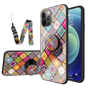 Hybride telefoonhoes met kleurrijke bloemenprint met voetbalbandkoord voor iPhone 12 Pro Max