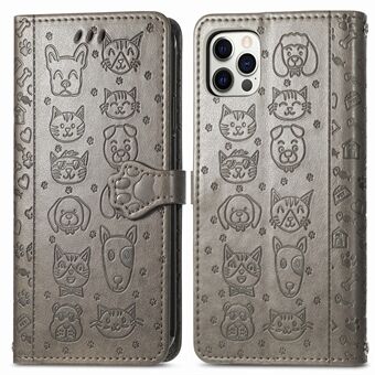 Imprinting Cat Dog Pattern PU-leer Stand Cover Cover voor iPhone 12 Pro Max
