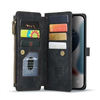 CASEME C30-serie anti-val meerdere kaartsleuven portemonnee PU lederen telefoonhoes met Stand voor iPhone 12 Pro Max 6.7 inch - zwart