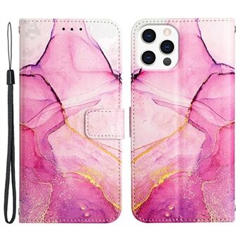 YB Pattern Printing Leather Series-5 for iPhone 12 Pro Max 6.7 inch Marble Pattern Adjustable Stand PU Leather Wallet Phone Cover