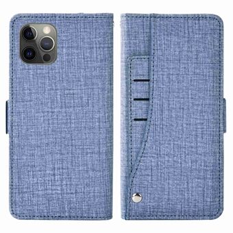 Voor iPhone 12 Pro Max 6.7 inch Jean Doek Textuur PU Lederen Flip Wallet Case Stand Volledige Bescherming Telefoon Cover met Roterende kaartsleuven