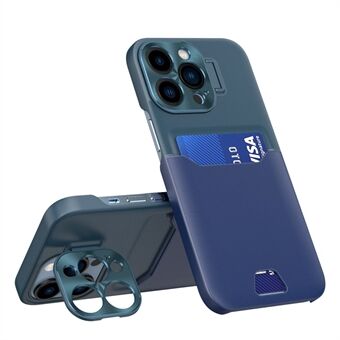 Voor iPhone 12 Pro Max 6.7 inch Card Slot Ontwerp anti- Scratch Telefoon Achterkant PU Leer + PC Case met metalen Lens Frame Kickstand