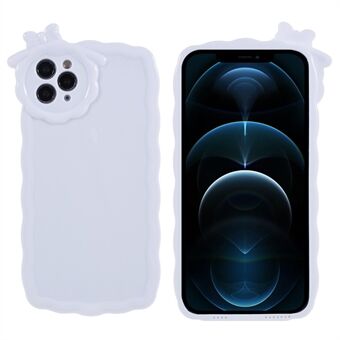 Voor iPhone 12 Pro Max 6.7 inch Beschermende Telefoon Case met Glanzend Oppervlak Effen Wit 3D Cartoon Monster Smartphone TPU Achterkant: