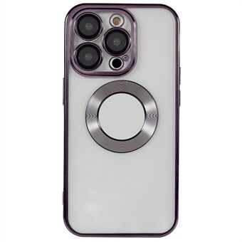 Voor iPhone 12 Pro Max 6,7 inch all-round lensbescherming doorzichtige hoes CD textuur Ring logo gat ontwerp galvaniseren randen zachte TPU telefoonhoes
