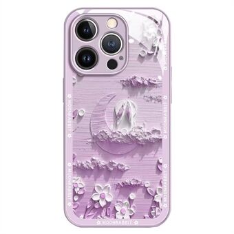 Voor iPhone 12 Pro Max 6,7 inch schokbestendige achterkant Moon en konijn olieverfschilderij gehard glas + TPU telefoonhoes