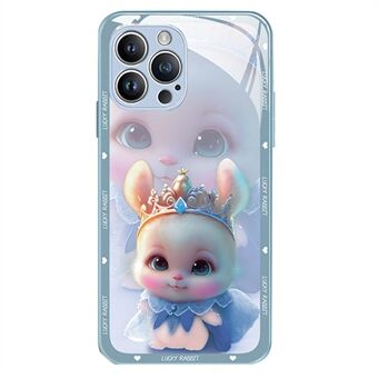 Voor iPhone 12 Pro Max 6.7 inch Anti-Fading Princess Konijn Patroon Afdrukken Telefoon Case Gehard Glas + TPU Telefoon Cover
