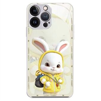 Voor iPhone 12 Pro Max 6,7 inch achterkant, cartoon konijn met rugzak gehard glas + TPU telefoon beschermhoes