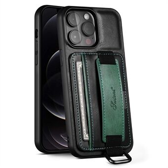 SUTENI H13 Telefoon Kickstand Case voor iPhone 12 Pro Max Kaarthouder Leer Gecoat PC + TPU Handriem Telefoonhoes