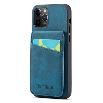 FIERRE SHANN Voor iPhone 12 Pro Max 6.7 inch Kickstand Telefoon Cover Crazy Horse Textuur PU Leer + TPU Card Slot Case