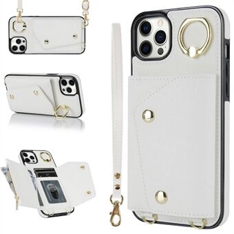 Crossbody-telefoonhoes voor iPhone 12 Pro Max Ring Kickstand Rits Portemonnee PU-leer gecoate TPU-hoes