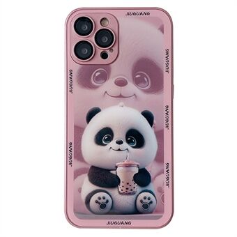 Scratch hoes voor iPhone 12 Pro Max Milk Tea Panda Patroondruk Gehard glas + TPU-telefoonhoes met lensfilm